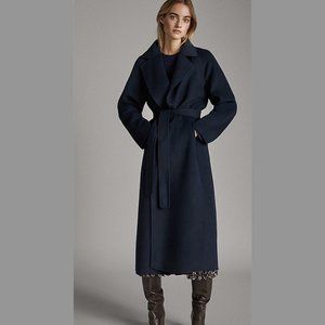Massimo Dutti Womens Handmade Wool Navy Wrap Coat